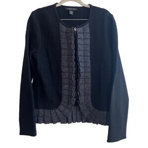 A. Gianetti Large Black boiled wool full zip sweater jacket blazer Sz L